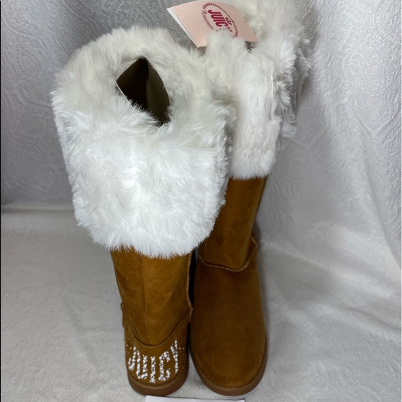 Womans Juicy Couture furry faux fur boots cognac brown BNWT NIB sizes 7-10 NWT - Picture 6 of 13